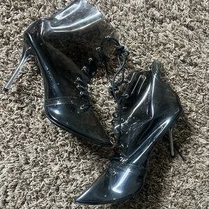 🆓 SHIPPING Transparent Black Lace-Up Stiletto Boots - RUNS SMALL